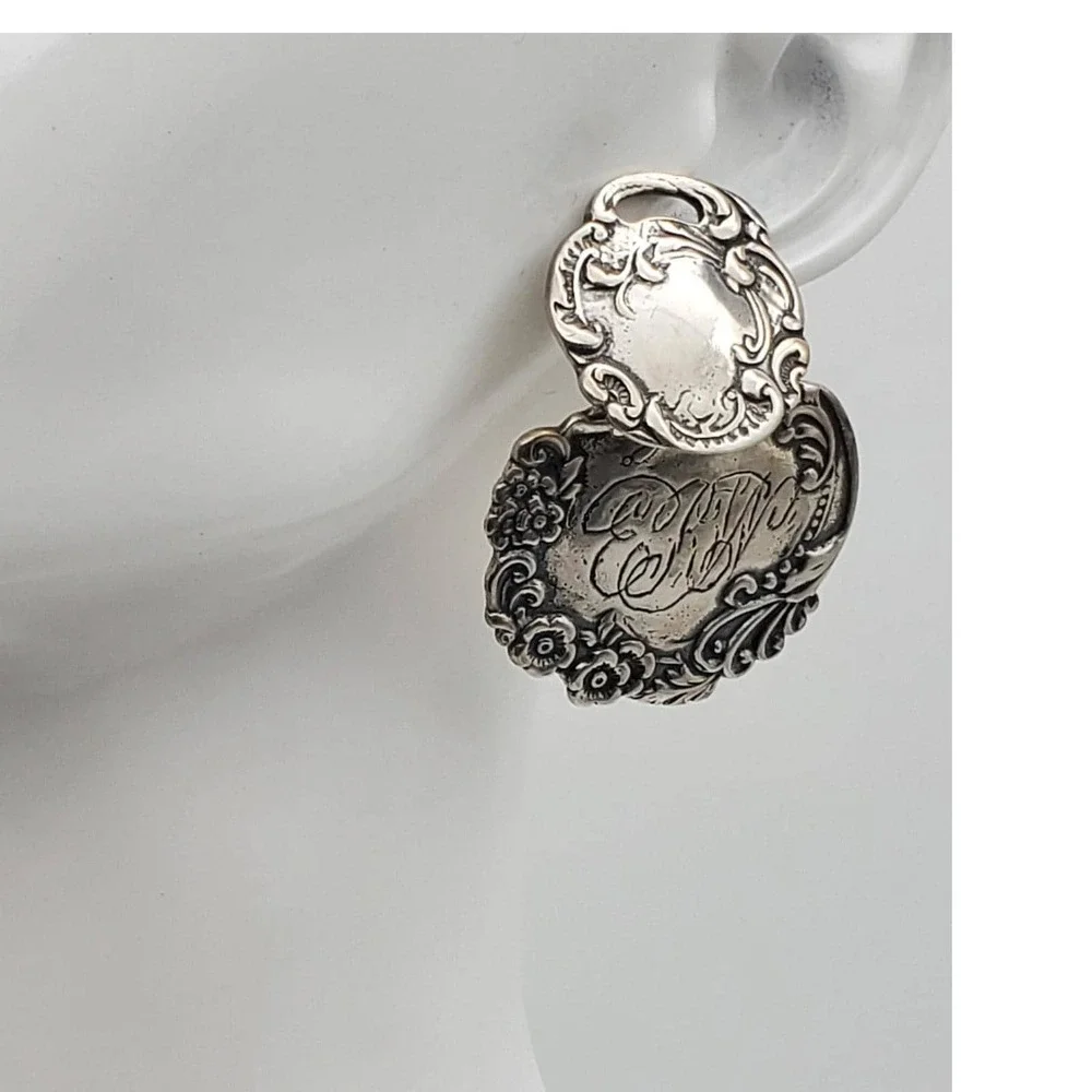 Foree Sterling Silver Earrings Luggage Tag Dangle 925 Victorian Repousse Pierced